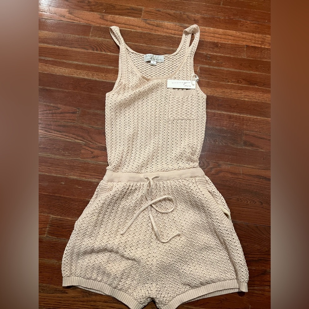 Vintage Havana BALI BEIGE OPEN CROCHET ROMPER - small